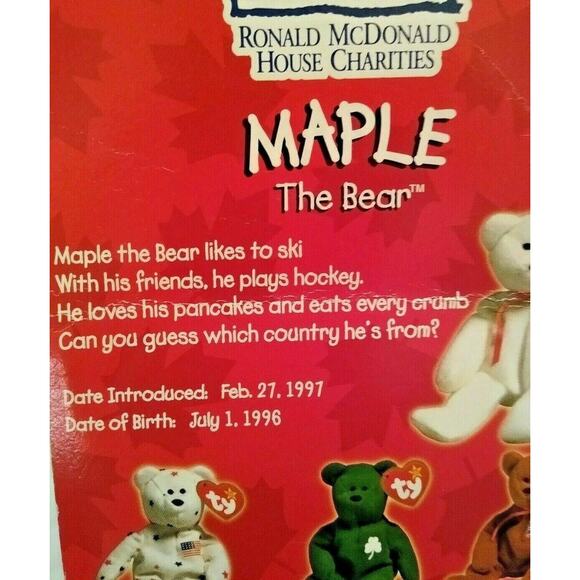 Ty Beanie Babies Maple The Bear w Errors NIB McDonalds Charities Rare & Retired - Picture 5 of 8